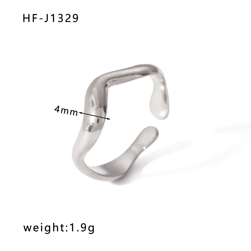 Anello Aperto Minimalista in Acciaio Inossidabile da Donna con Forma Geometrica e Finitura Placcata in Oro 18K Sottovuoto