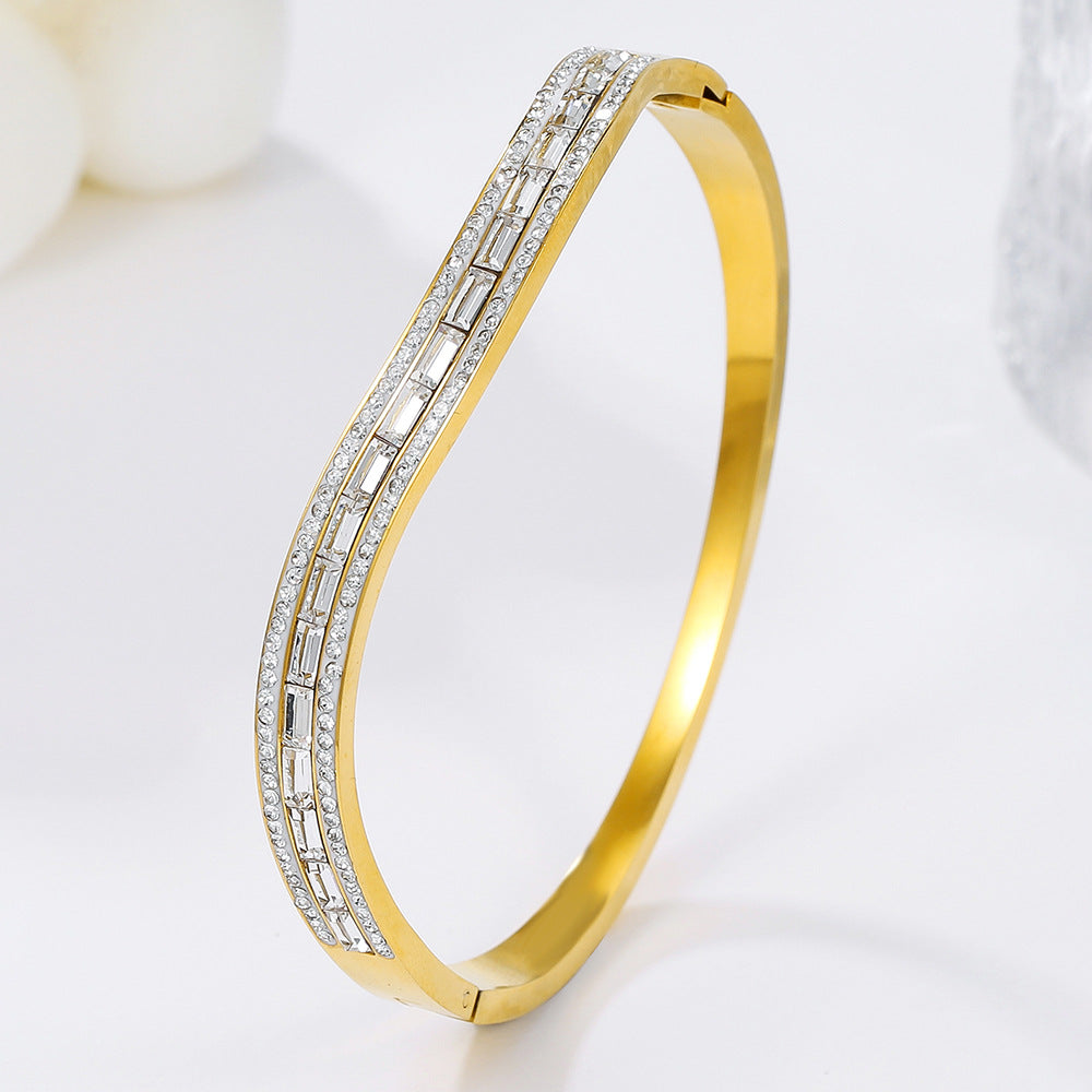 Geometric Round Rhinestone Inlaid Titanium Steel Bracelet with Clasp