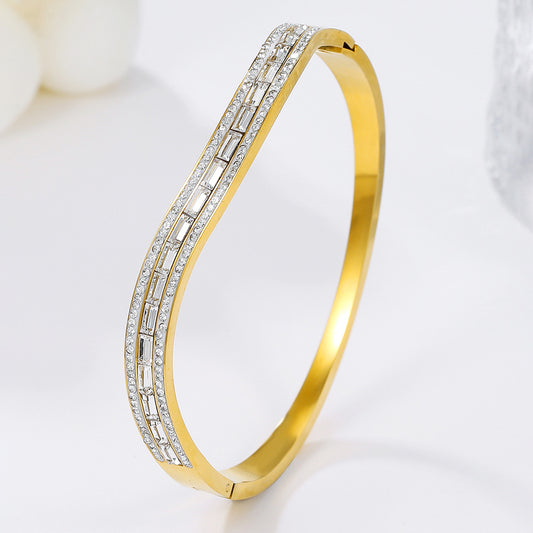 Geometric Round Rhinestone Inlaid Titanium Steel Bracelet with Clasp