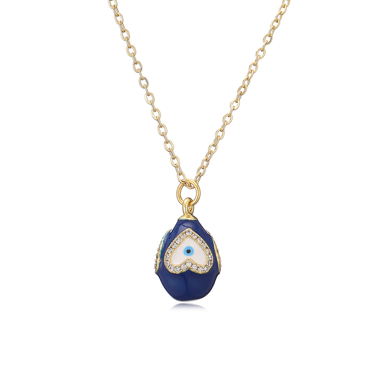 Minimalist Geometric Evil Eye Pendant Necklace with Copper Base Plated in 18K Gold and Enamel Finish, Zircon Inlay