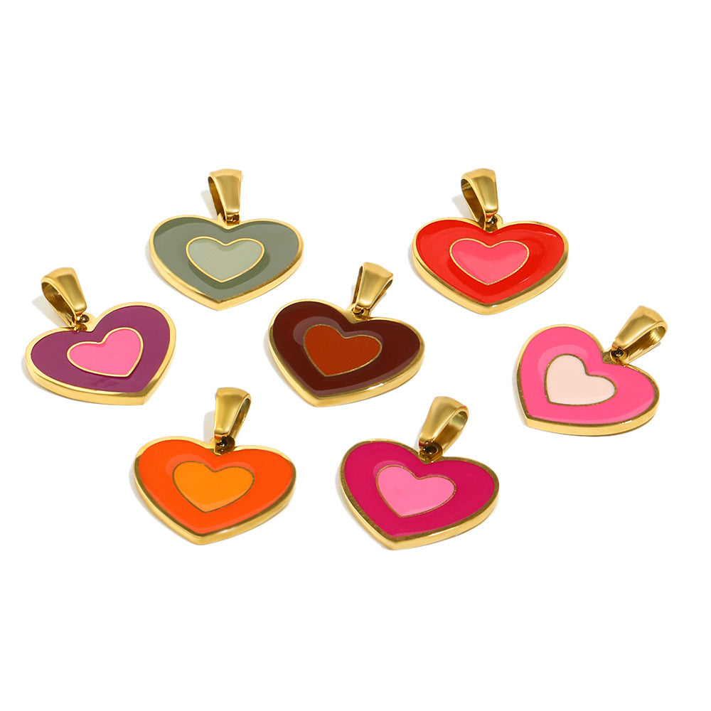 Sweet Heart Shape Stainless Steel Drip Oil 18K Gold Plated Charm Bar