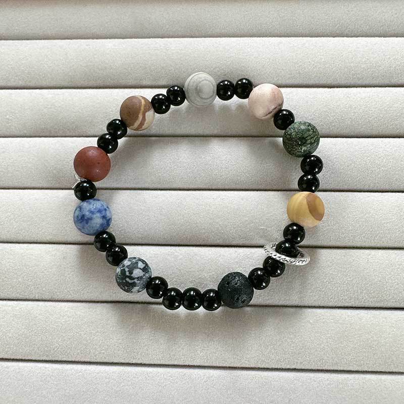 Unisex Geometric Stone Bracelet with Lapis Lazuli and Volcanic Stone, Galaxy Universe Design, Plated Finish