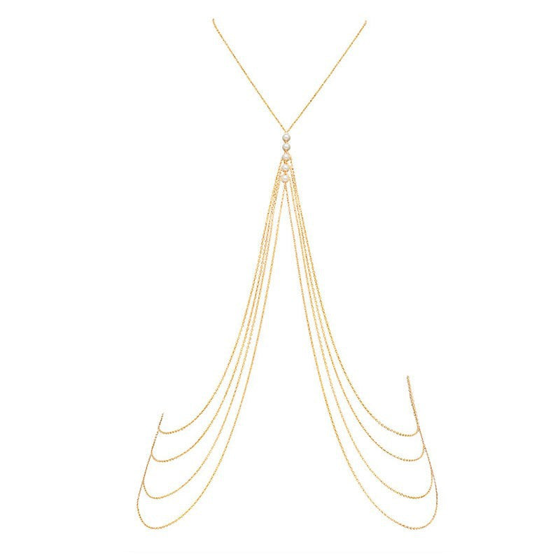Punk Casual Exaggerated Sexy Multi-Layer Imitation Pearl Body Chain for Women