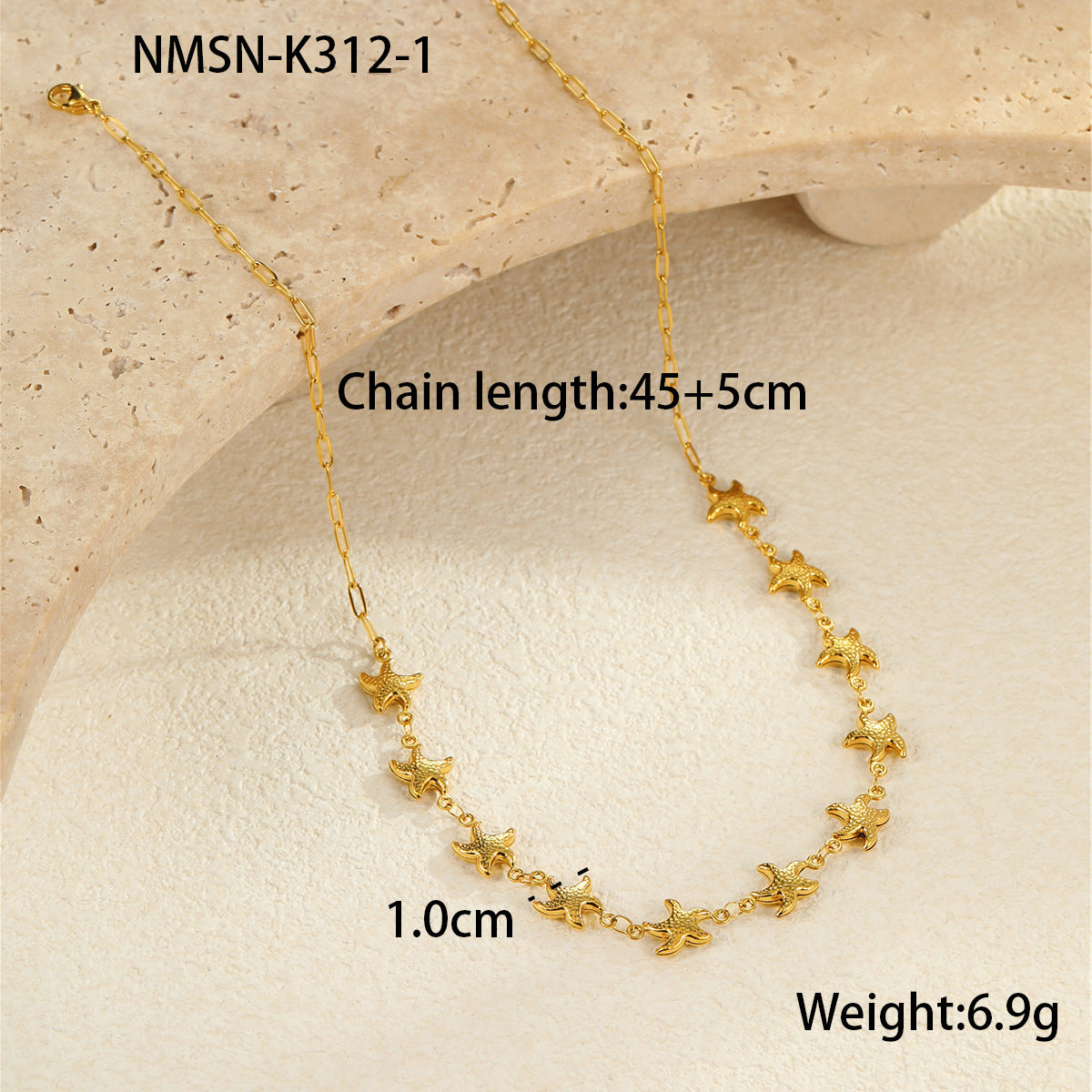 Fashionable Ocean-Themed Hollow Stainless Steel Starfish and Seashell Pendant Necklace with 18K Gold Plating for Women