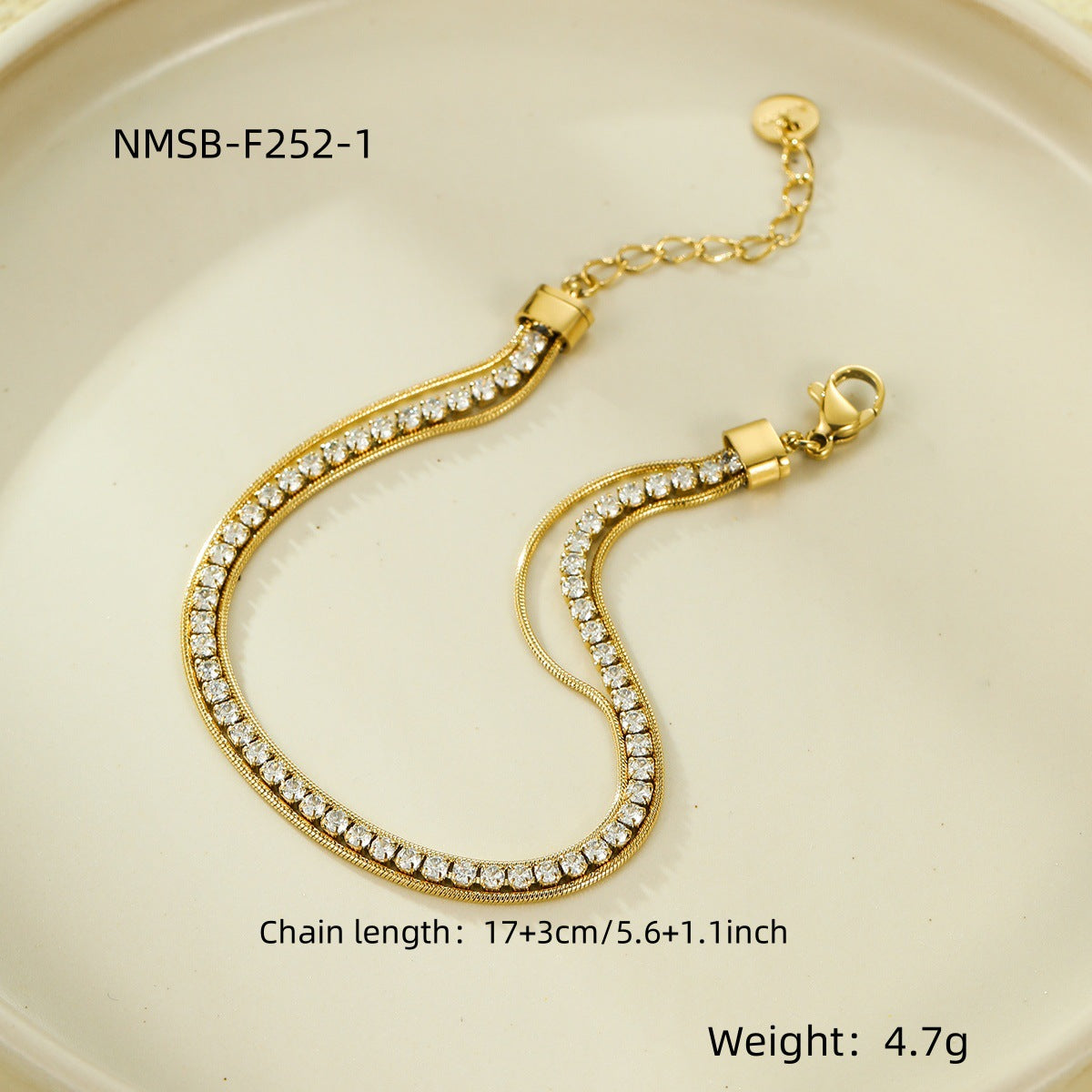 Minimalist Fashion-Forward Stainless Steel Bracelet with Zirconia Inlay and 18K Gold Plating for Women