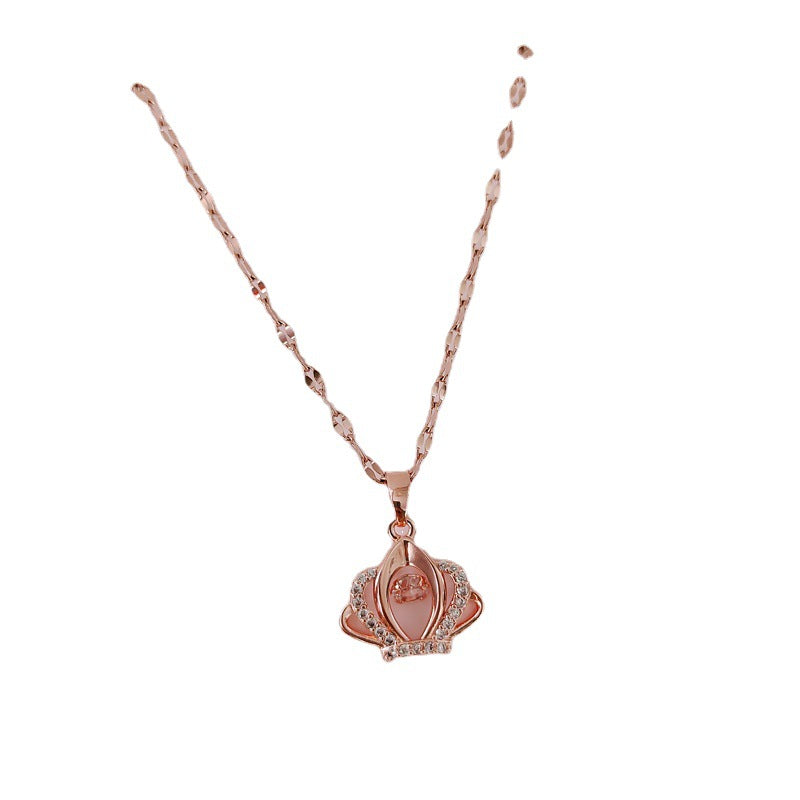 Squisita Collana a Corona in Acciaio al Titanio con Intarsi di Strass per Donne, Delicata Catena alla Clavicola in Stile Fresco e Dolce