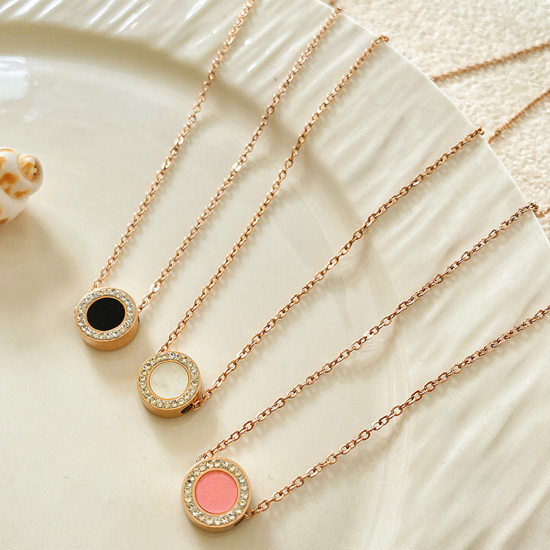 Minimalist Gold Plated Round Geometric Titanium Steel Necklace with Rhinestones for Unisex