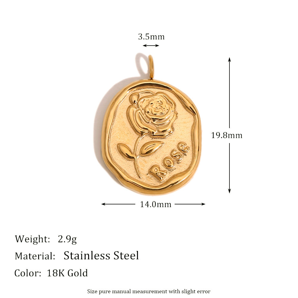Geometric Fashion Pendant for Women Stainless Steel with 18K Gold Plating Teardrop Rose and Square Brick Design
