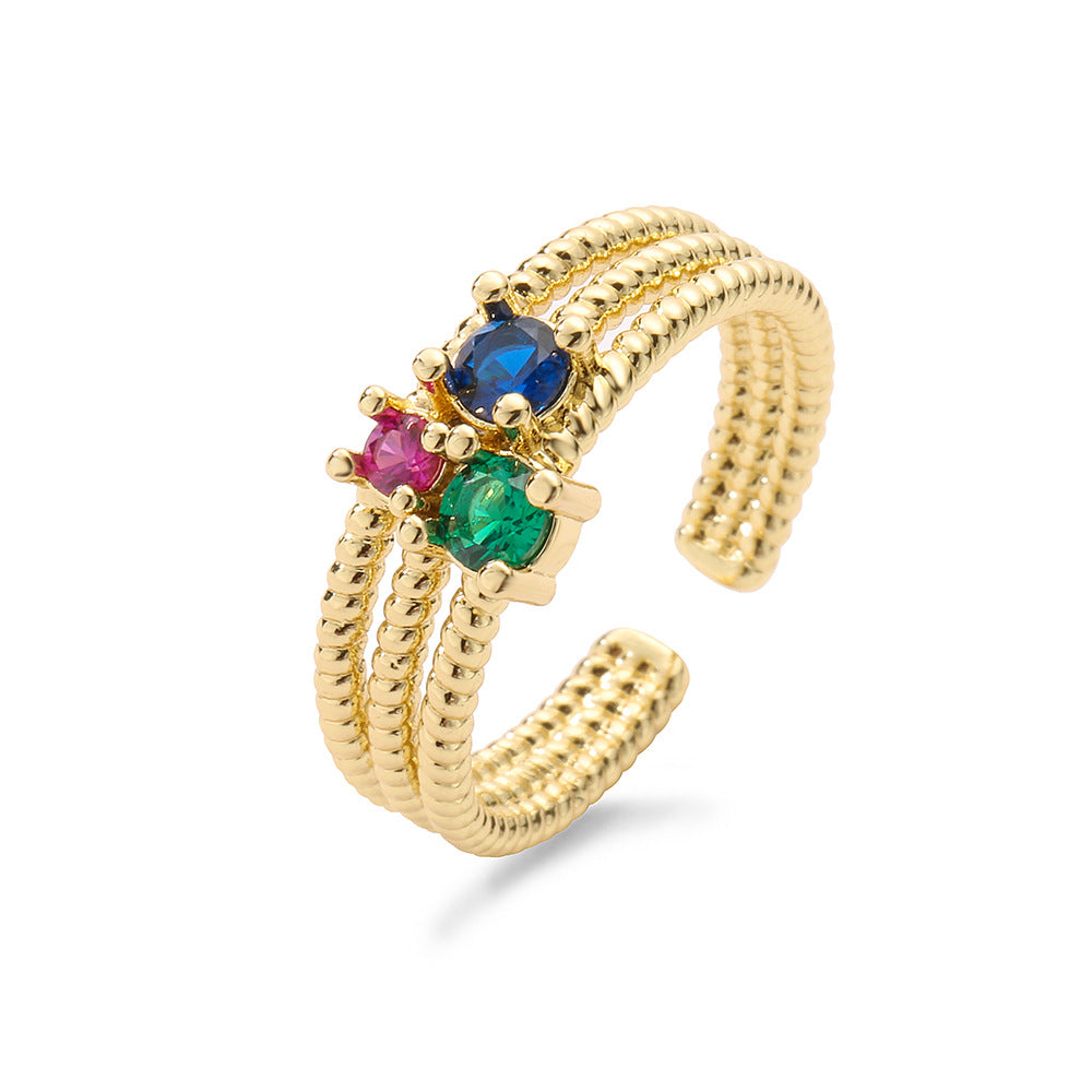 Minimalist Geometric Open Ring for Women Made of Copper with Real Gold Plating and Zircon Inlay