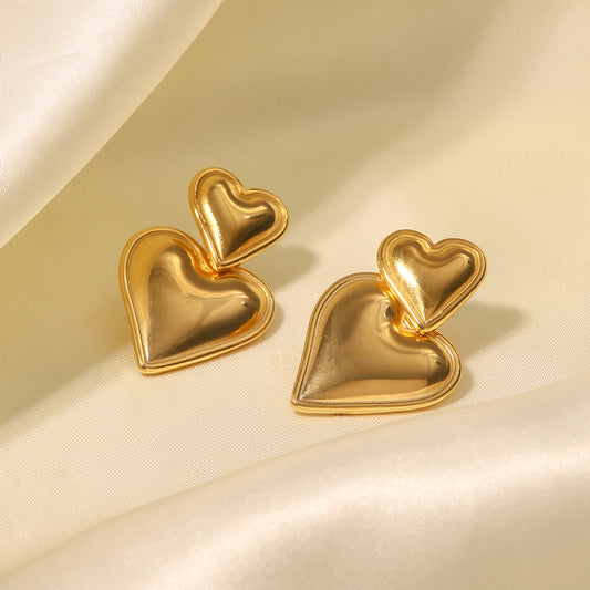 Pendientes Minimalistas de Acero Inoxidable Geométricos de Corazón Bañados en Oro de 18K para Mujer