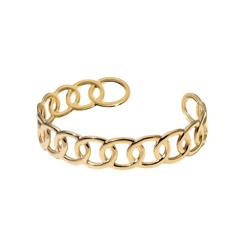 Bracciale a Polsino Minimalista Geometrico in Acciaio Inox con Finitura Placcata Regolabile per Donna