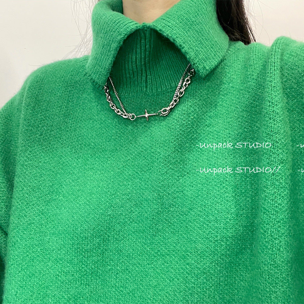 Collana con Pendente a Croce a Doppio Strato in Acciaio al Titanio Minimalista per Uomo e Donna con Finitura Lucida e Design a Forma di U