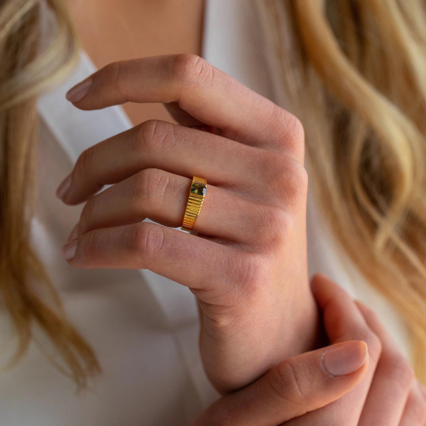 Personalized Geometric Stainless Steel Open Ring with Birthstone Accents for Women