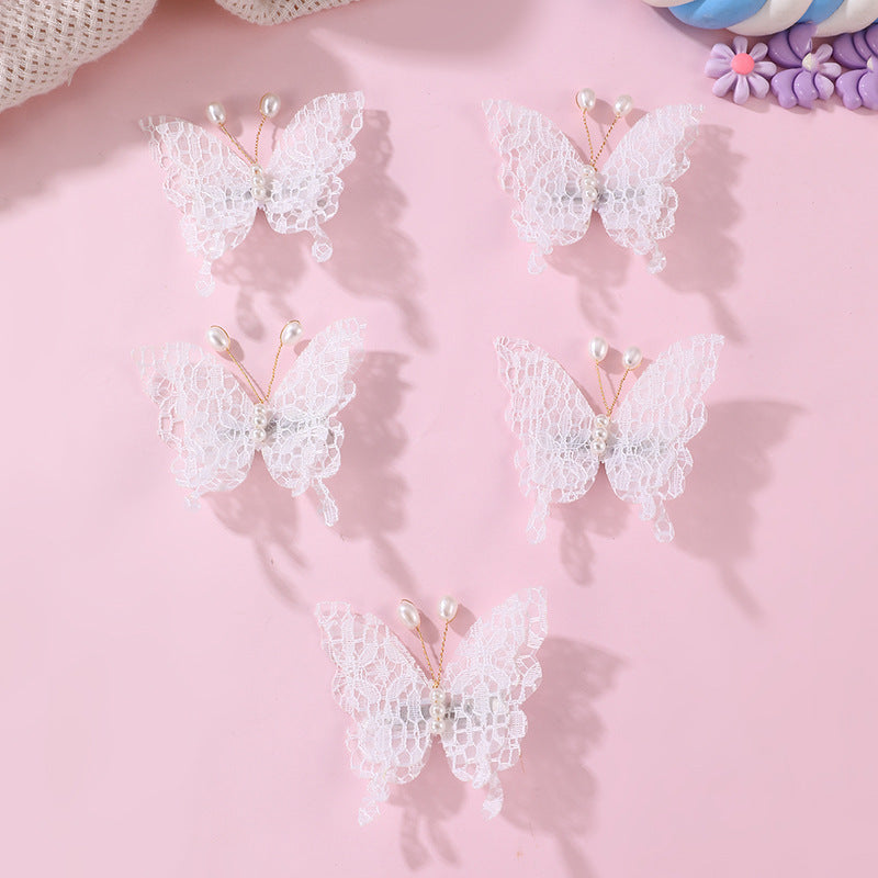 Natural Style Butterfly Hair Clip for Kids Made of Fabric with Ruffled and Bow Details Handcrafted Princess Series Hair Accessory