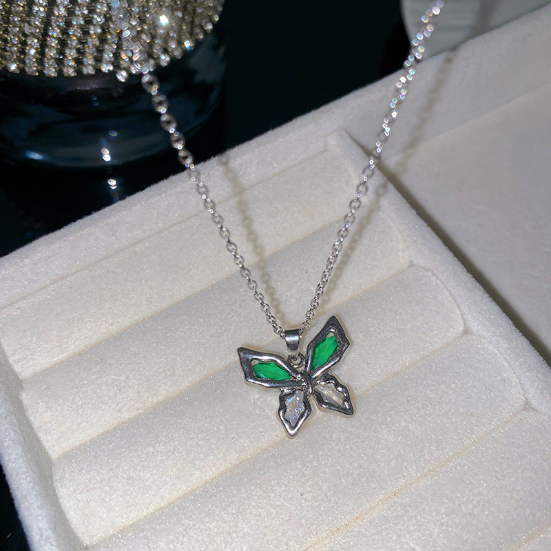 Sweet Butterfly Micro-Set Cubic Zirconia Brass Pendant Gold Plated Titanium Steel Necklace Cable Chain