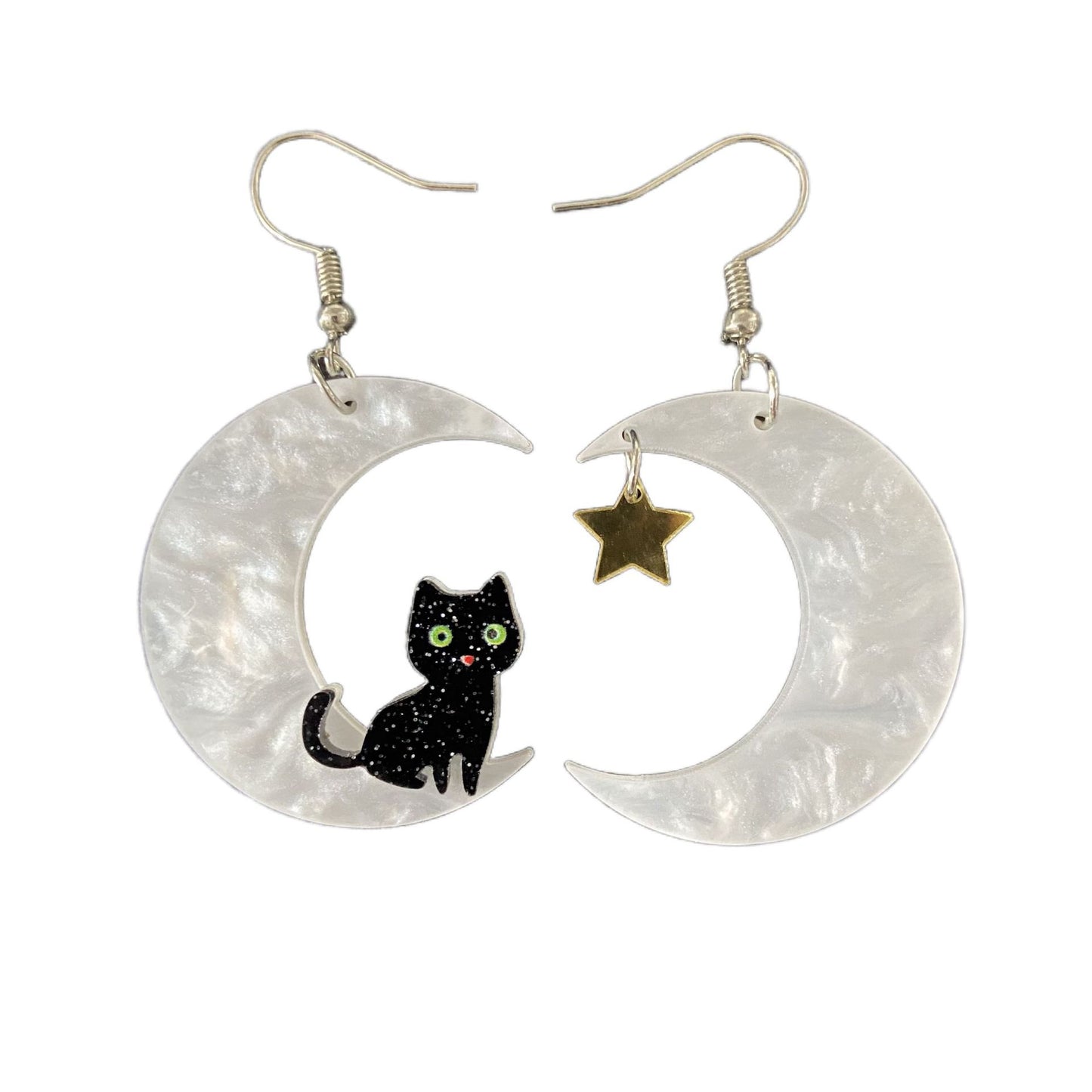 Orecchini in acrilico con gatto sulla luna di Halloween e design stampato per donna