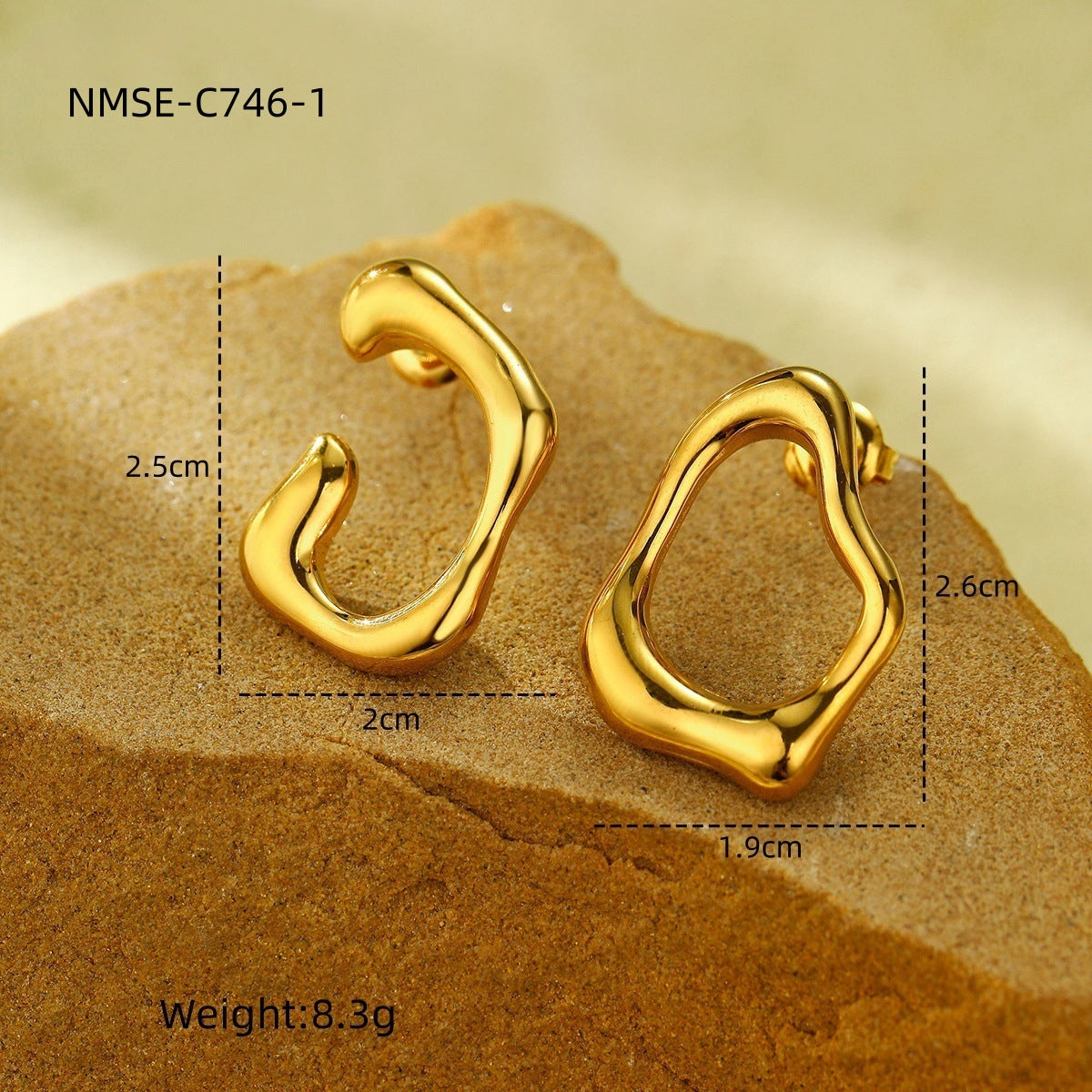 Pendientes Minimalistas Geométricos Irregulares en Forma de C de Acero Inoxidable con Baño de Oro de 18K para Mujer