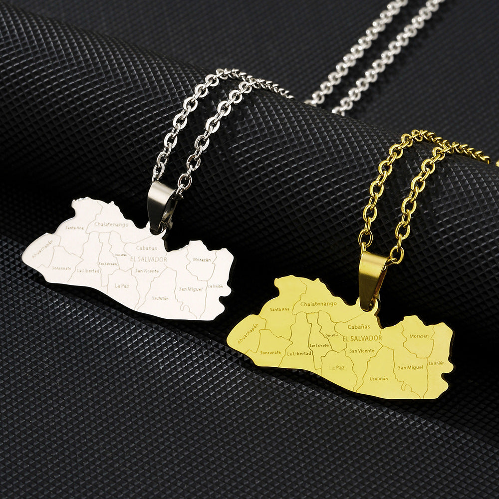 Collana con Pendente Lussuosa Minimalista Geometrica Città di Salvador in Acciaio al Titanio con Finitura Placcata Unisex
