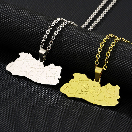 Collar con colgante de lujo minimalista geométrico de la ciudad de Salvador en acero de titanio con acabado chapado unisex