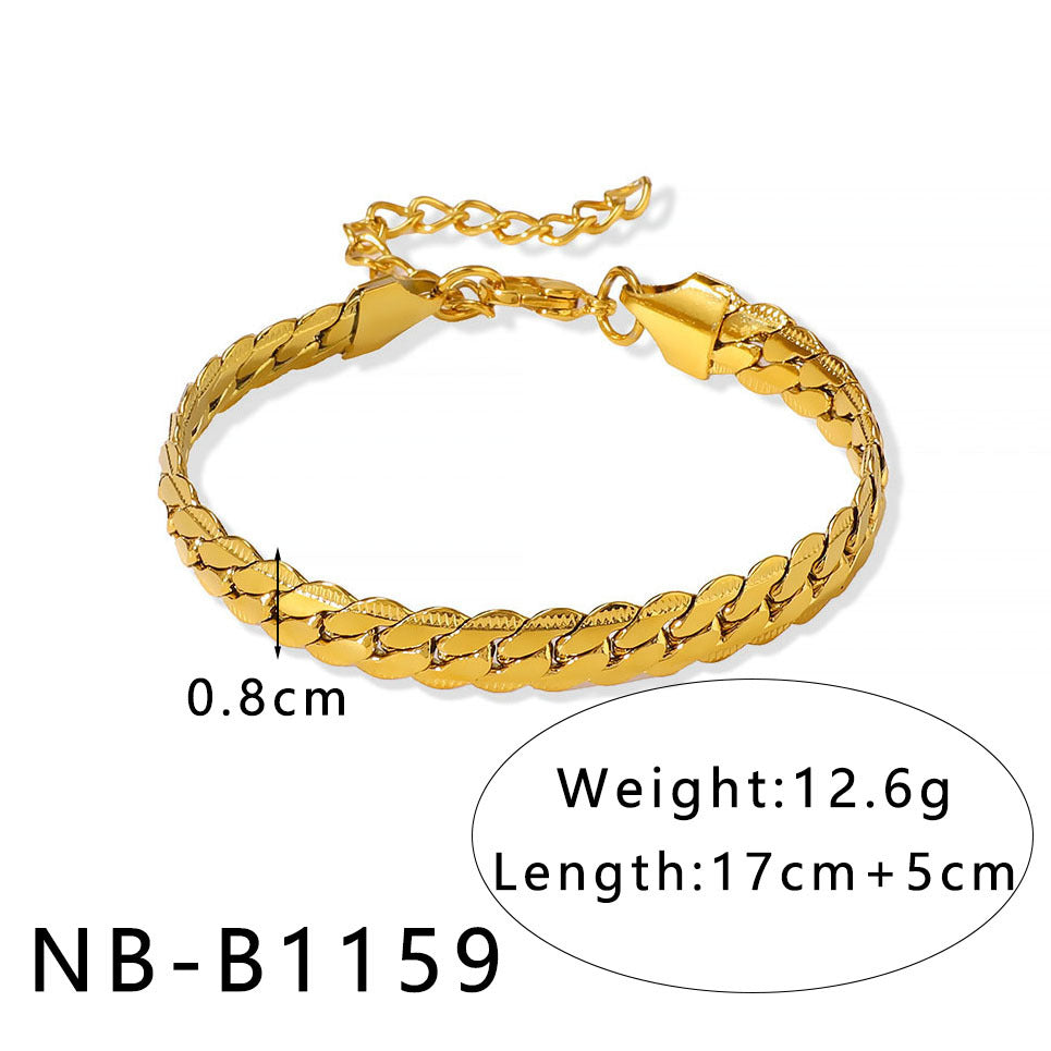 INS Style Geometric and Letter-Shaped Titanium Steel Stainless Steel Bracelet with 18K Gold Plating for Couples