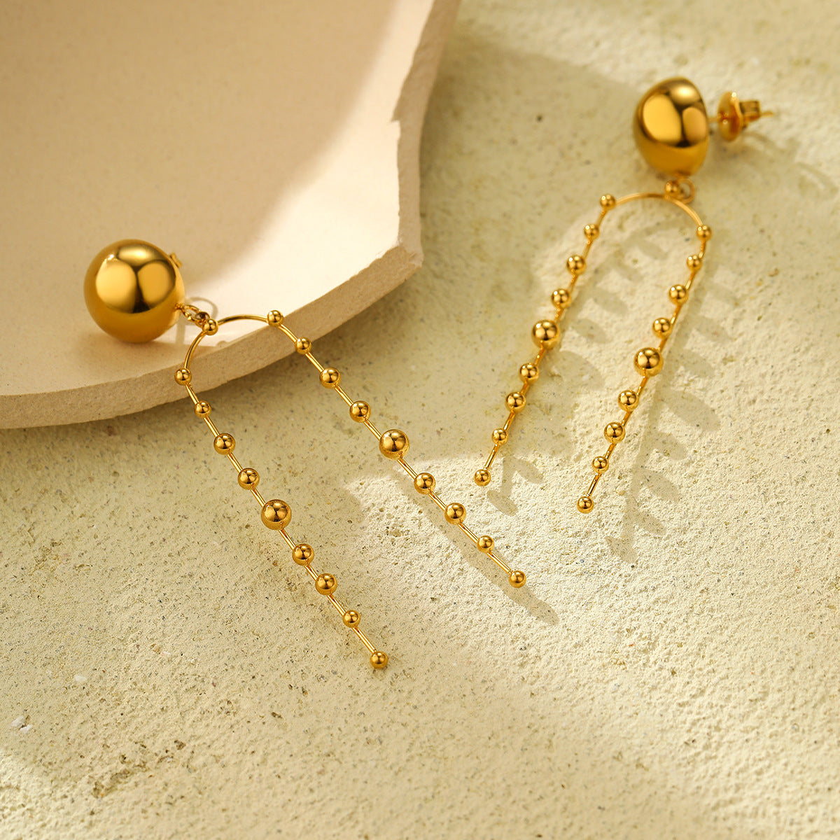 Elegant French Vintage Style Stainless Steel Beaded Tassel Earrings for Women with Plated Finish