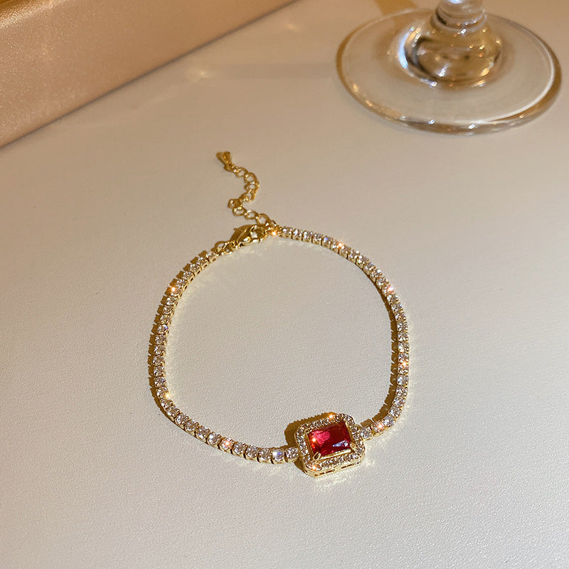 Minimalist Luxury Square Geometric Alloy Bracelet with Cubic Zirconia for Women