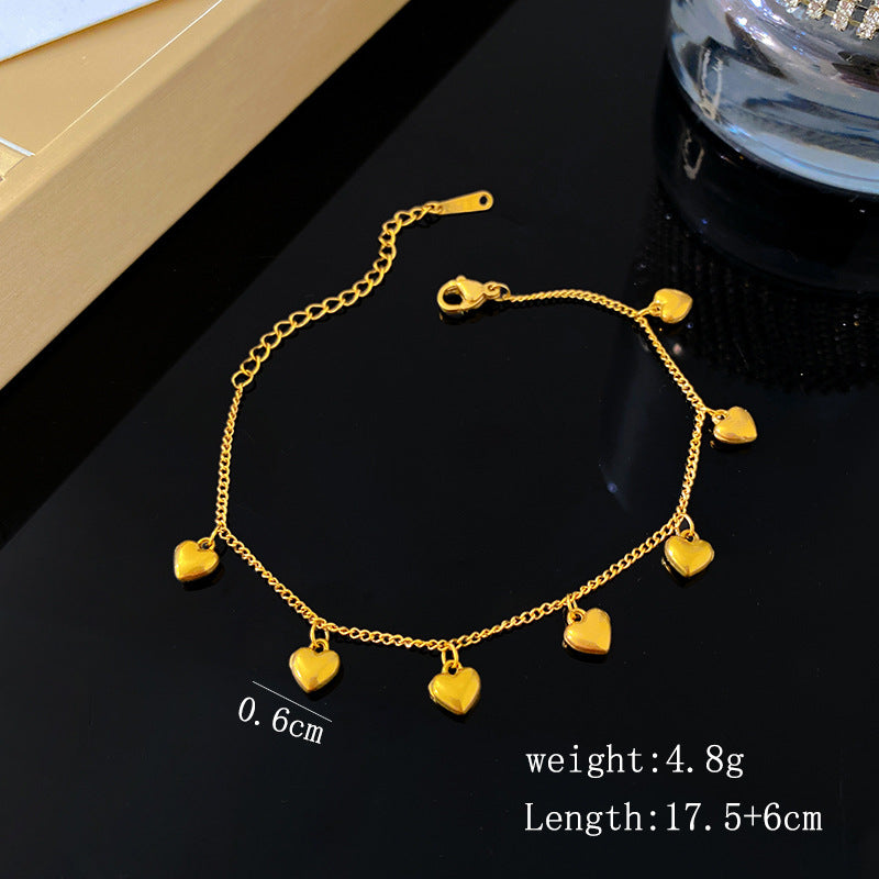 Minimalist Sweet Teardrop Heart Geometric Plated Titanium Steel Bracelet for Women
