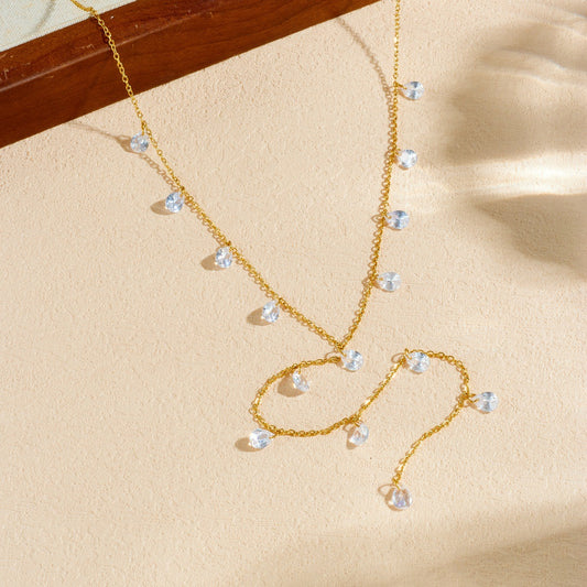 Minimalist Gold Plated Stainless Steel Teardrop Pendant Necklace with Tassel Chain for Women