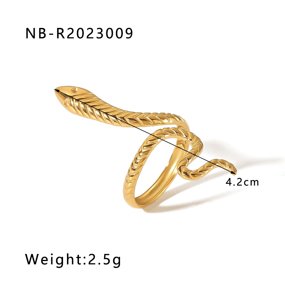 Anello geometrico in acciaio inossidabile a forma di serpente con placcatura in oro 18 carati da donna
