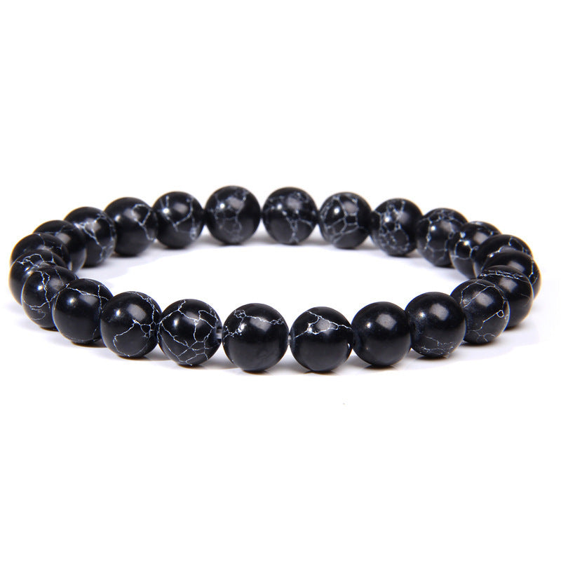Natural Volcanic Stone and Agate Beaded Bracelet Geometric Round Unisex Fashion Jewelry