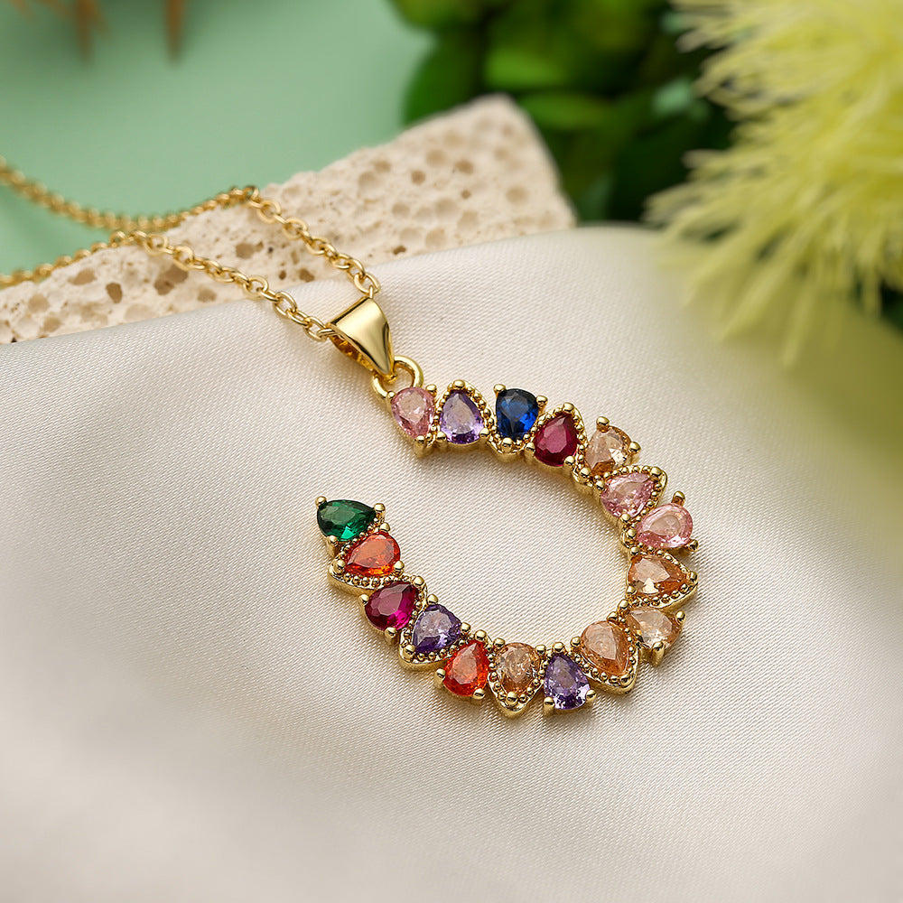 Minimalist Geometric Heart Pendant Necklace for Women in Brass with Gold Plating and Zircon Inlay