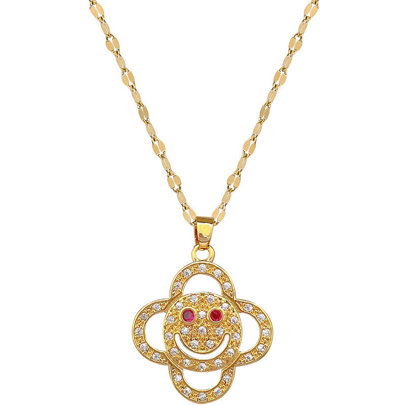 Collana con ciondolo a sorriso floreale minimalista per uomo e donna, catena a serpente in acciaio inossidabile con design geometrico e motivo a luna