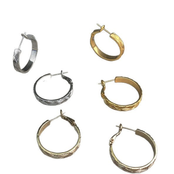 Pendientes de aro de metal geométricos minimalistas con textura entrecruzada para mujer