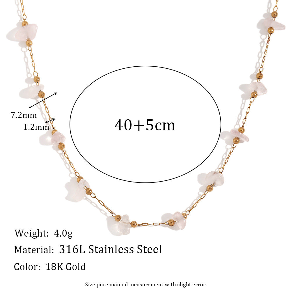 Collana Pendente Geometrica Minimalista da Donna in Acciaio Inossidabile con Placcatura in Oro 18K e Intarsio in Pietra Naturale