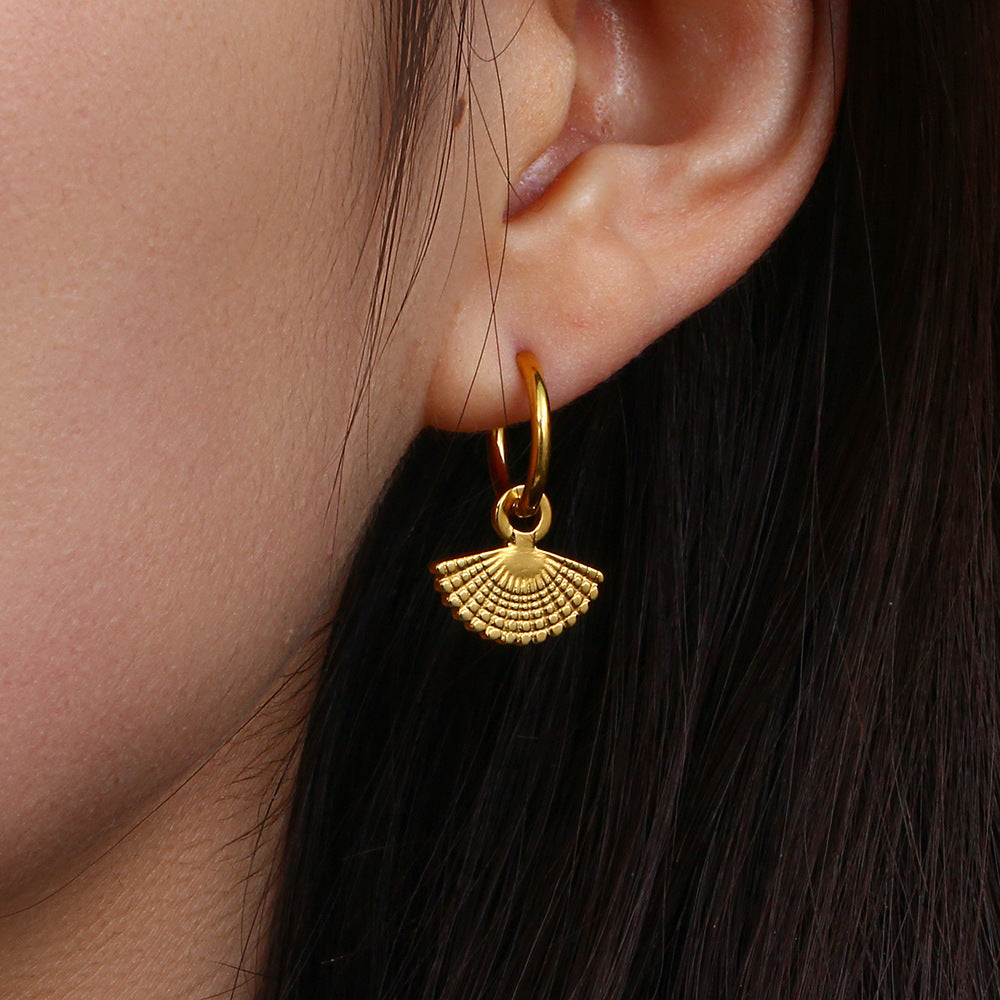Minimalist Geometric Stainless Steel Bohemian Fan-Shaped Earrings for Women with Electroplated Finish