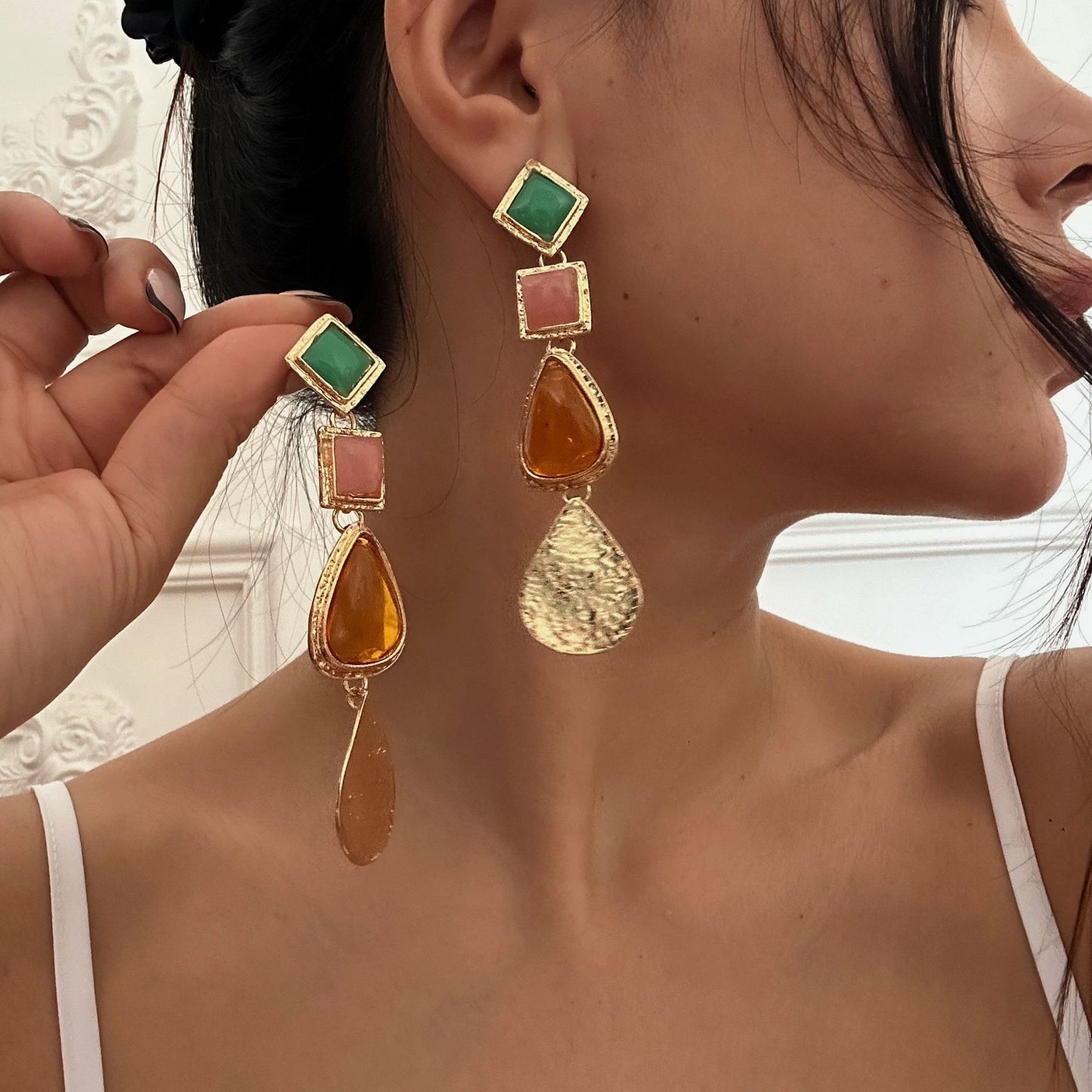 Fashion Geometric Resin Plated Earrings for Women