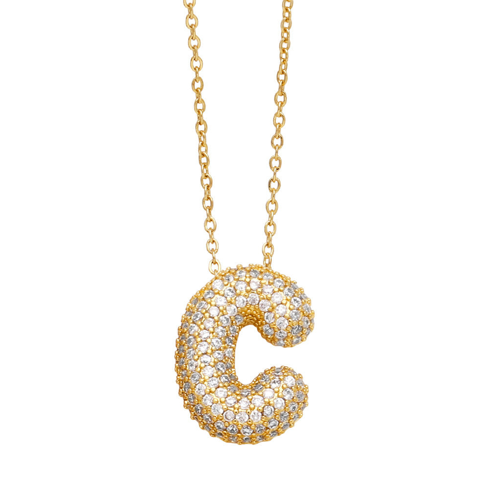 Minimalist Letter Brass Cubic Zirconia Plated Necklace Cable Chain Unisex