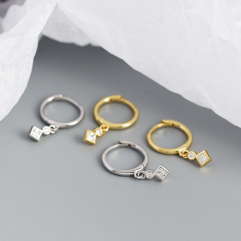 Orecchini a cerchio da donna minimalisti geometrici quadrati con strass in argento sterling 925
