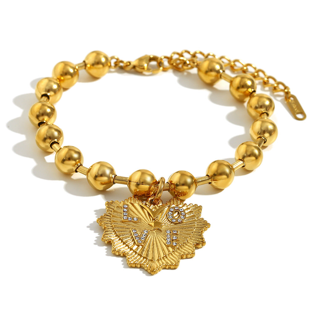 Set di collana e bracciale in acciaio inossidabile placcato oro 18 carati a forma di cuore, alla moda, da donna