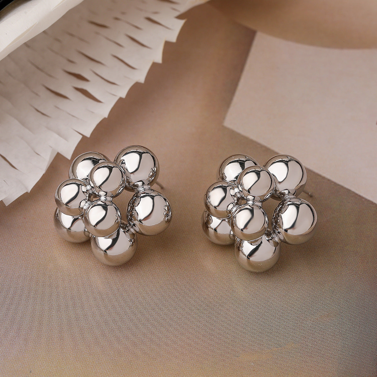 Minimalist Floral Geometric Copper Earrings with Gold Plating for Women