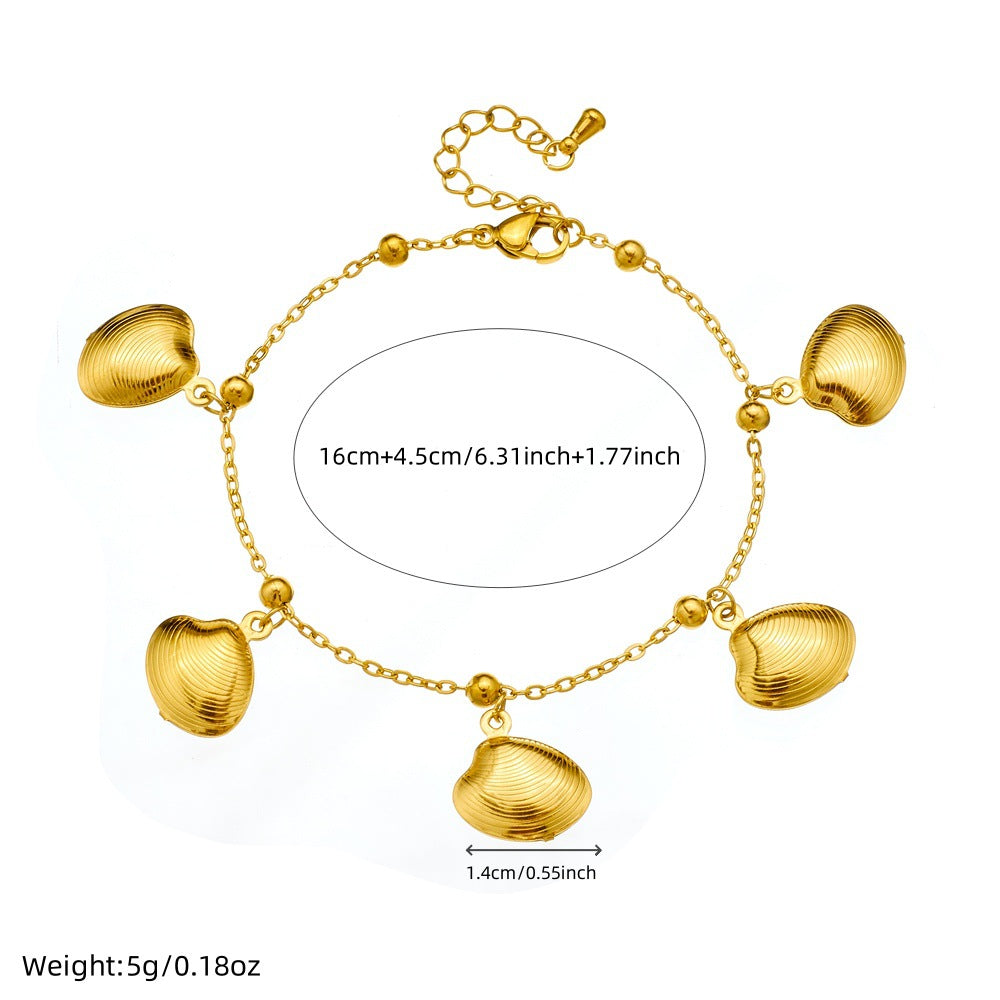 Tropical Ocean Style Gold Plated Stainless Steel Bracelet with Starfish and Tropical Fish Charms for Women