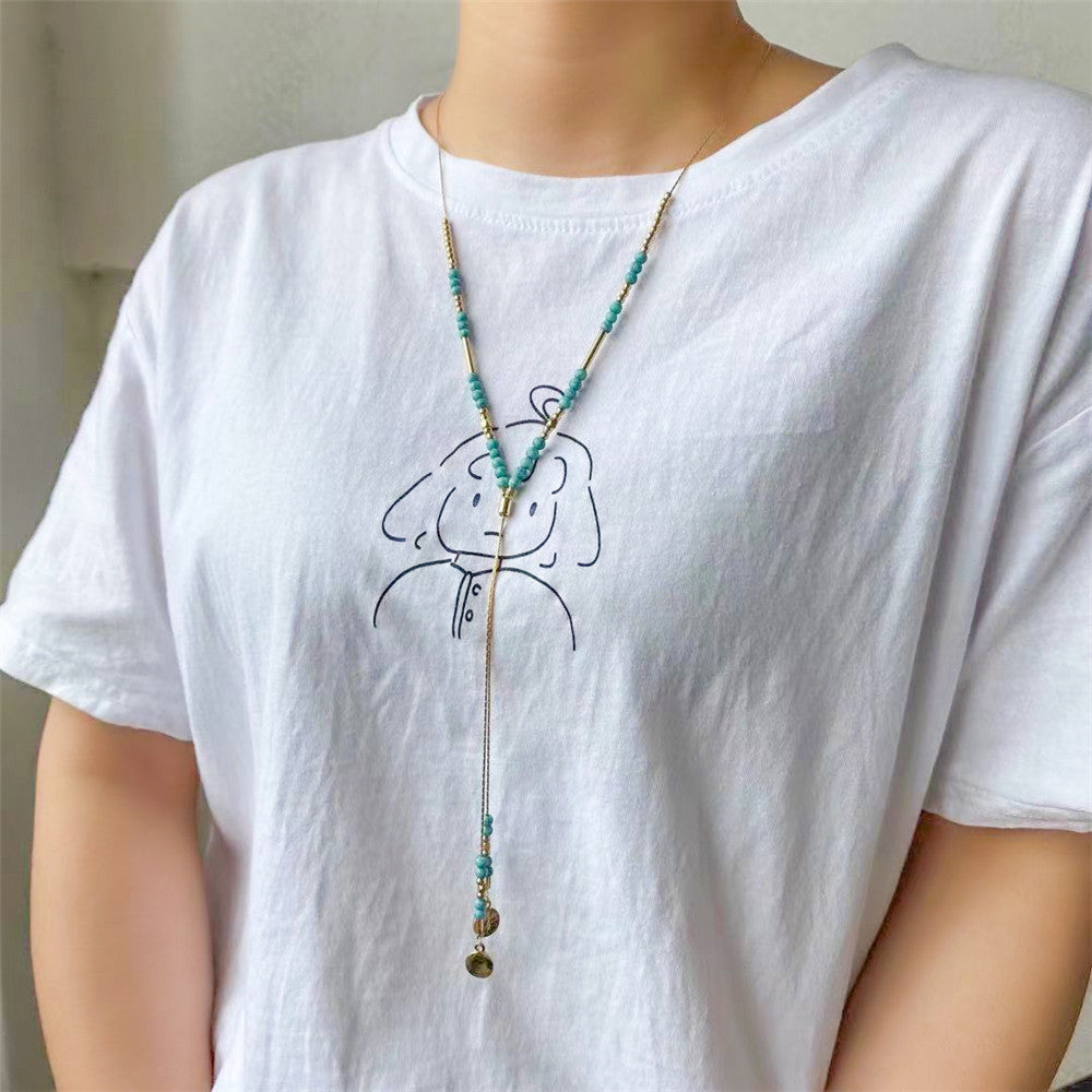 Bohemian Geometric Faux Turquoise Plated Alloy Multi-Layer Snake Chain Necklace for Women