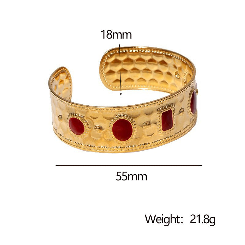 Luxury Vintage-Inspired Irregular Shape Stainless Steel Bracelet for Women with 18K Gold Plating and Enamel Finish