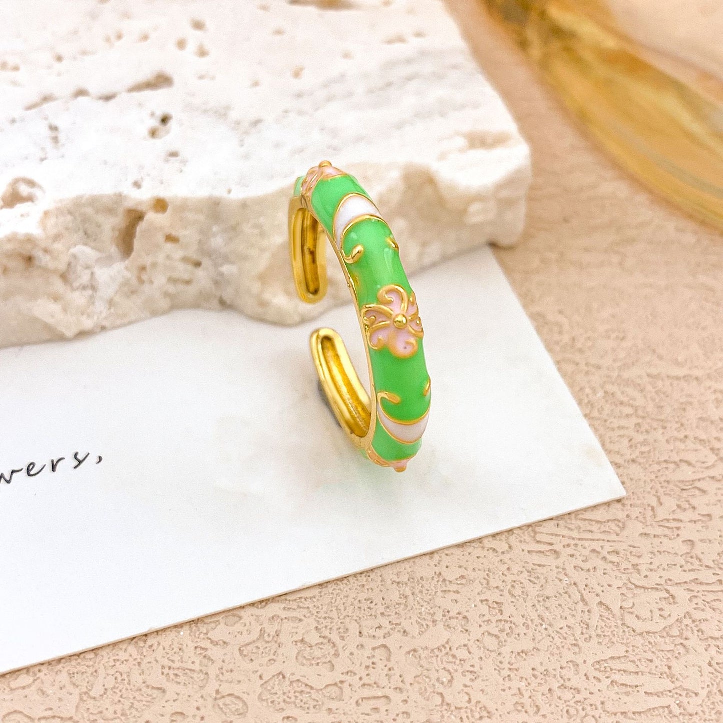 Anello da donna in lega smaltata floreale elegante di lusso