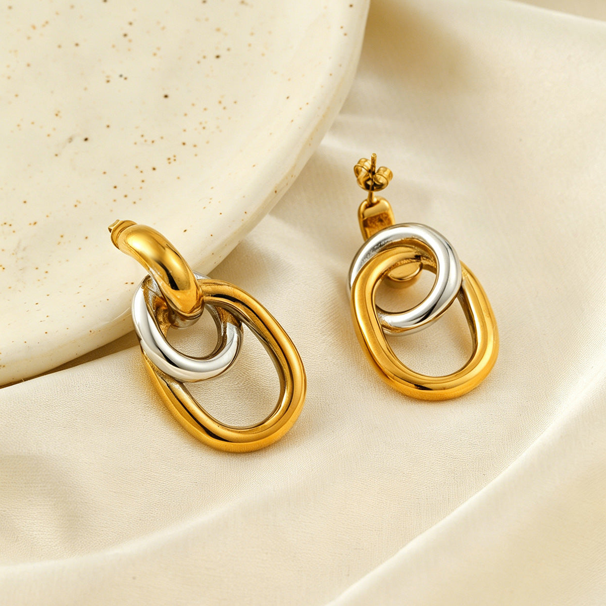 Minimalist Geometric Stainless Steel PVD Plated Double Circle Earrings for Women
