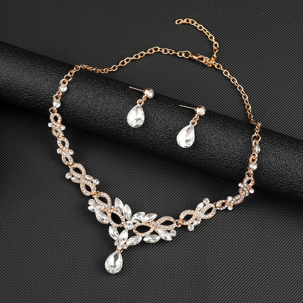Elegant Cross Crown Roman Numeral Alloy Necklace Set with Rhinestone Inlay for Wedding and Formal Events