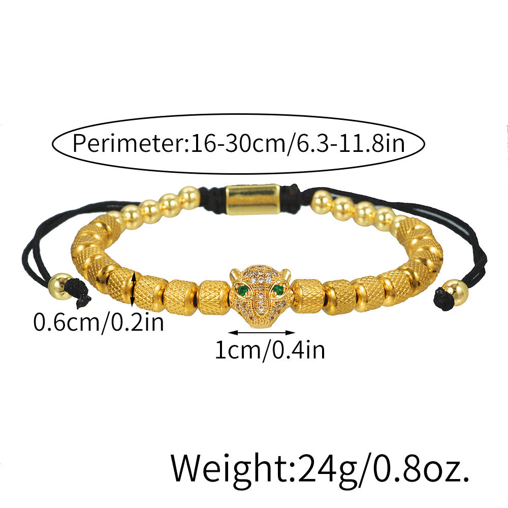 Micro-Paved Cubic Zirconia Leopard Head Stainless Steel Geometric Bracelet