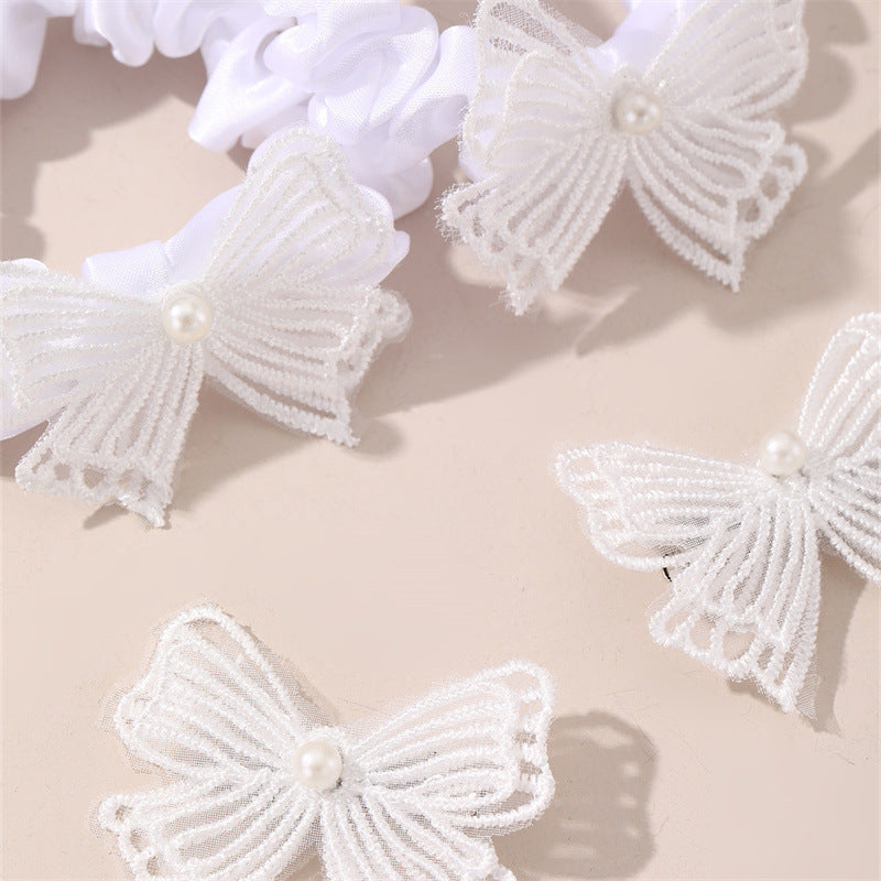 Set di Accessori per Capelli a Fiocco Minimalista per Bambini con Organza Ricamata e Dettagli in Strass