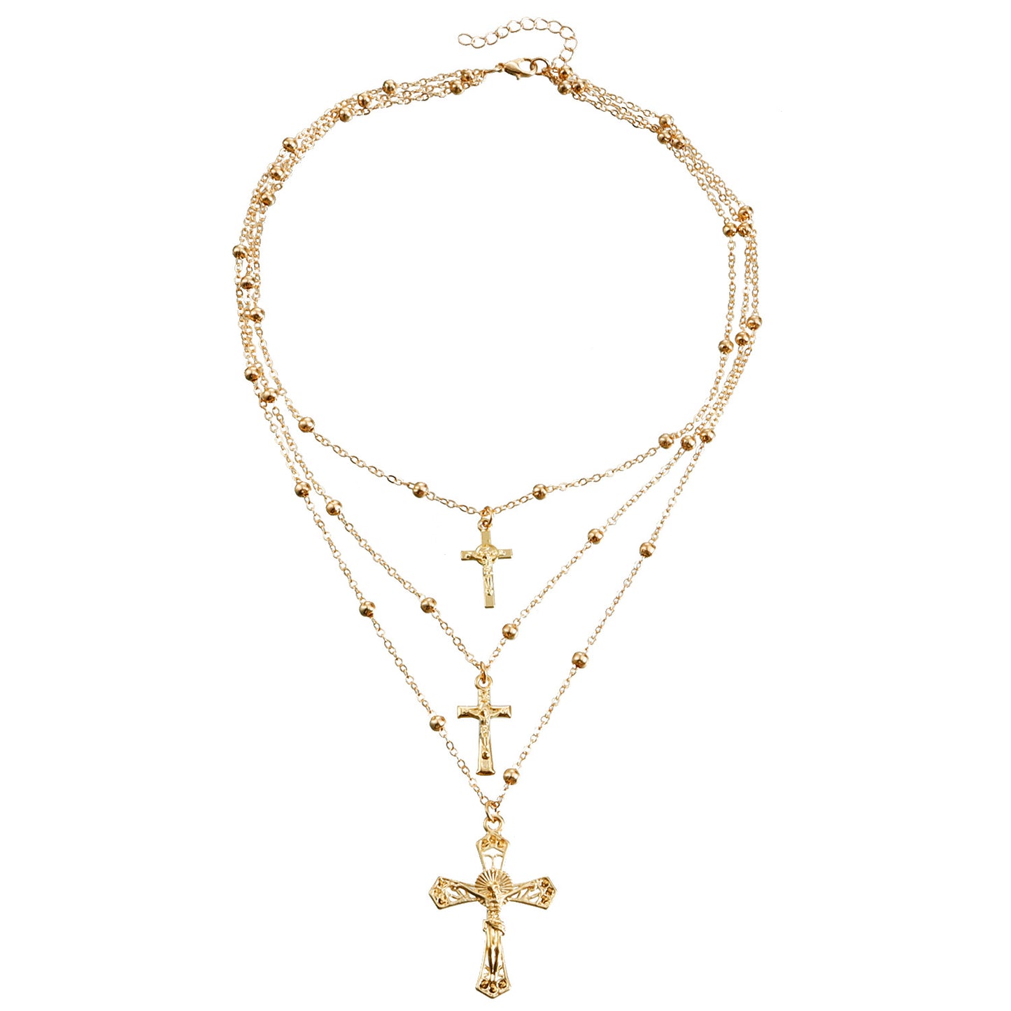 Vintage Cross Pendant Necklace for Women with Geometric Shape Alloy Construction Plated Finish Layered Clavicle Chain