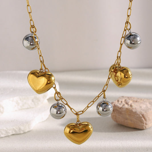 Collar Minimalista de Acero Inoxidable con Corazón Hueco y Baño de Oro de 18K para Mujer